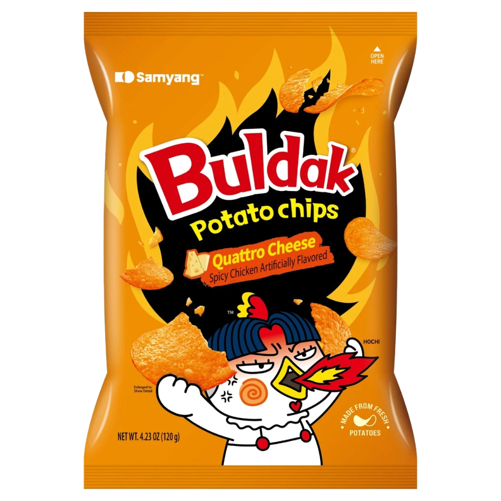 Samyang Buldak čips od krumpira Quattro Cheese u narančastom pakiranju, 55 g