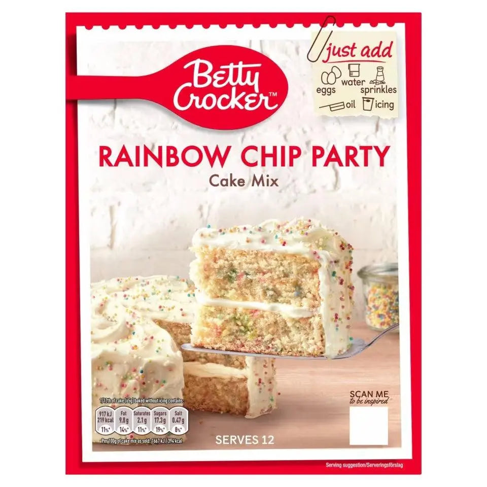 Mezcla para Pastel Betty Crocker Fiesta de Chips Arcoíris 425g OhMyCandyBox