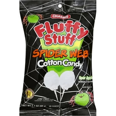 Pamučna vata Fluffy Stuff Spider Web u crnoj vrećici s paučinom i zelenim likom