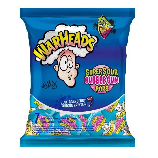 Warheads Super Sour Bubble Gum Pops Frambuesa Azul 105g OhMyCandyBox